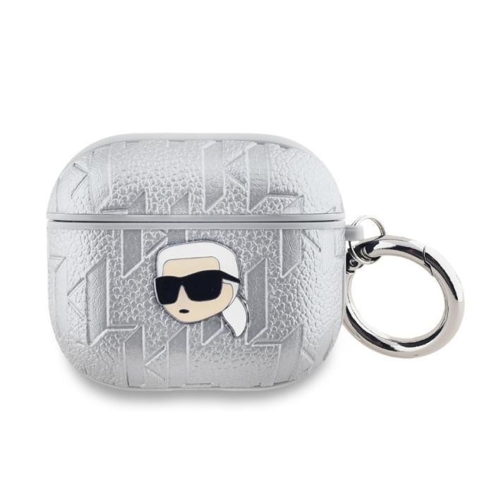 Obal Karl Lagerfeld PU Embossed Karl Head Apple AirPods 3 KLA3PGKIPS strieborný