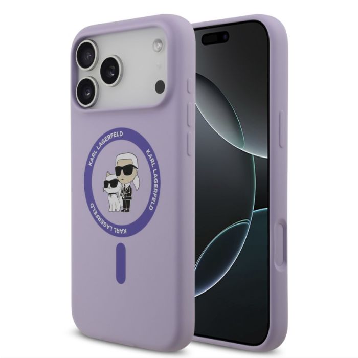 Obal Karl Lagerfeld Liquid Silicone Karl and Choupette MagSafe Apple iPhone 17 Pro Max KLHMP17XSCMKCRHU fialový