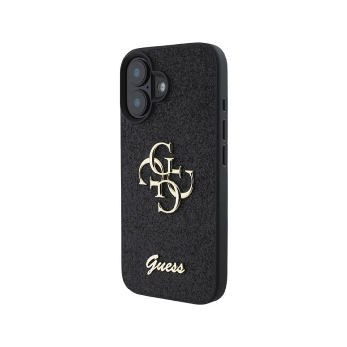 Obal Guess PU Fixed Glitter 4G Metal Logo Apple iPhone 16 GUHCP16SHG4SGK Black