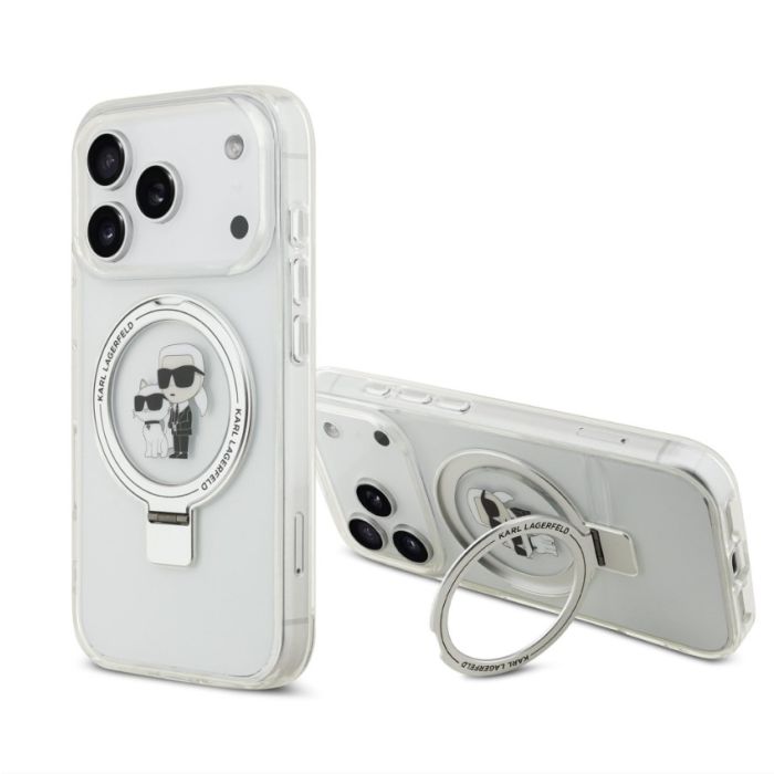 Obal Karl Lagerfeld Ringstand Karl and Choupette MagSafe Apple iPhone 17 Pro KLHMP17LHMRSKCH biely