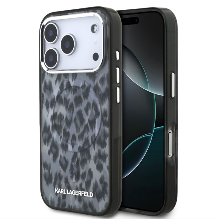 Obal Karl Lagerfeld IML Leopard MagSafe Apple iPhone 17 Pro KLHMP17LHDLEOICK sivý
