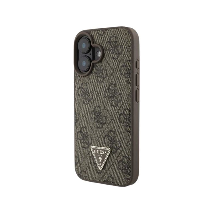 Obal Guess PU 4G Strass Triangle Metal Logo Apple iPhone 16 GUHCP16SP4TDPW Brown