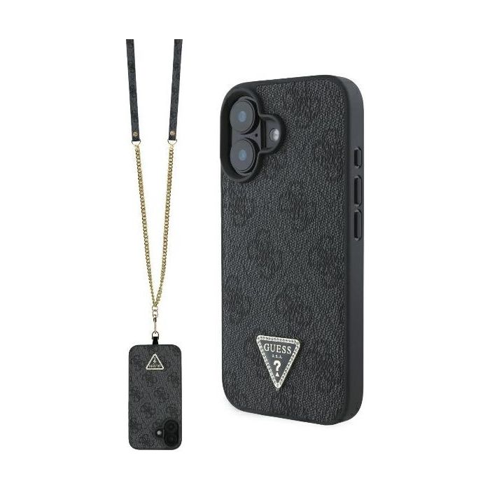 Obal Guess PU 4G Strass Triangle Metal Logo + Crossbody Apple iPhone 16 GUHCP16SP4TDSCPK Black