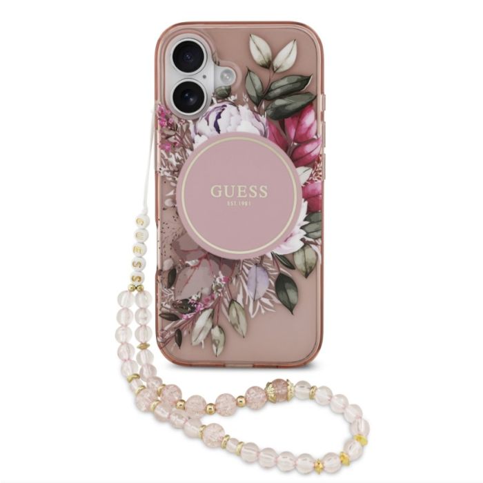Obal Guess IML Flowers Strap MagSafe Apple iPhone 17 GUHMP17SHFWBRCESP ružový