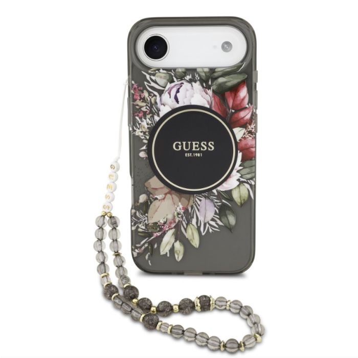 Obal Guess IML Flowers Strap MagSafe Apple iPhone Air GUHMP17MHFWBRCESK čierny