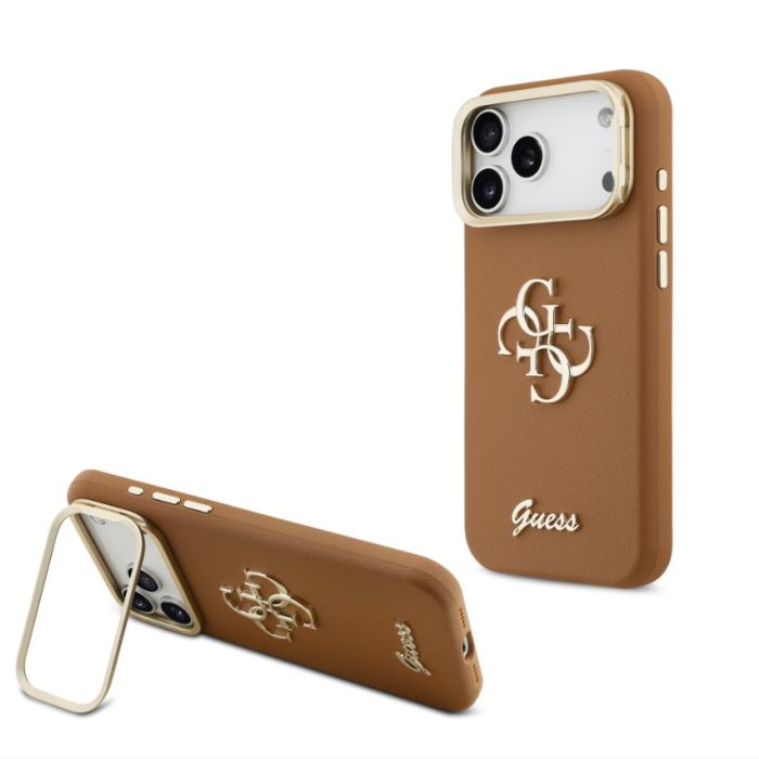 Obal Guess PU Grained 4G Logo Stand Camera Frame Apple iPhone 17 Pro GUHCP17LPCS4GSW hnedý
