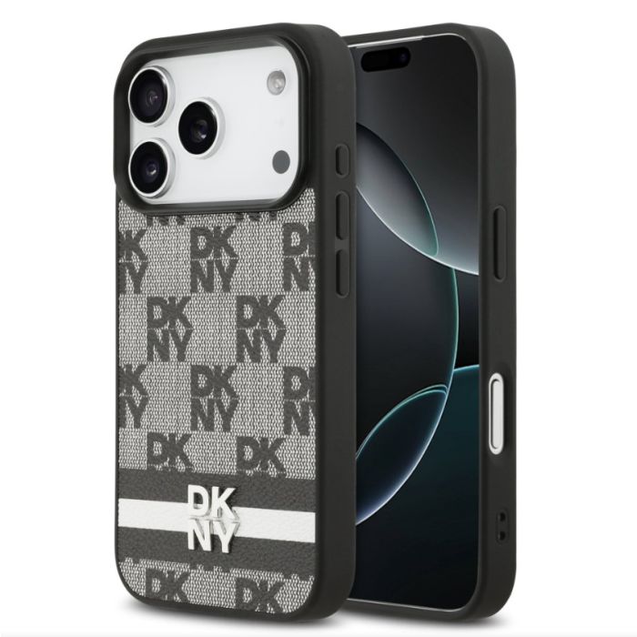 Obal DKNY PU Leather Checkered Pattern and Stripe Apple iPhone 17 Pro Max DKHCP17XPCPTSSK čierny