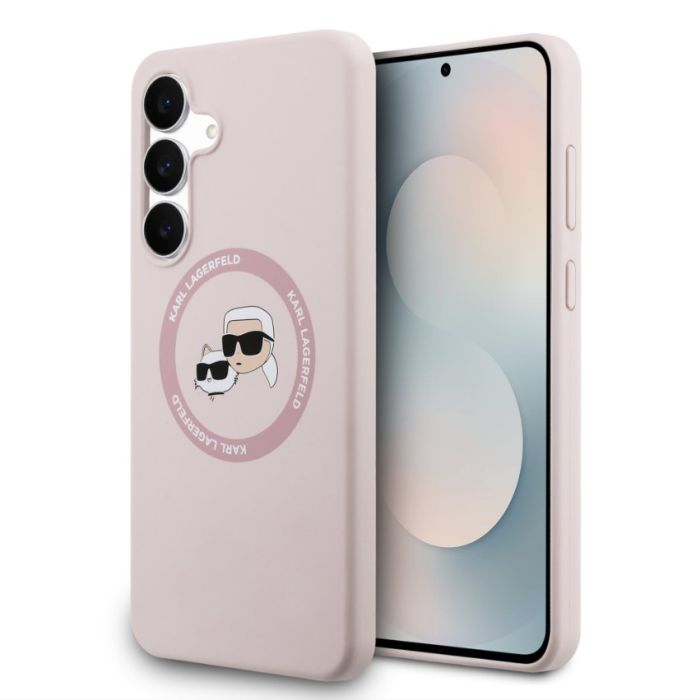Obal Karl Lagerfeld Liquid Silicone K&CH Heads MagSafe Samsung Galaxy S25 FE S731 KLHMS25FESKCHTCP ružový