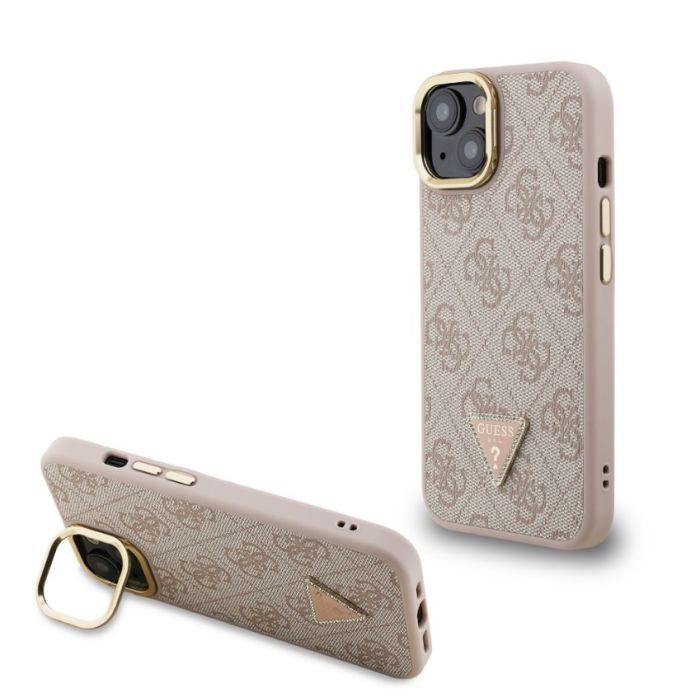 Guess PU 4G Strass Triangle Logo Stand Camera Frame MagSafe Apple iPhone 13 GUHMP13MPCS4GPTP ružový