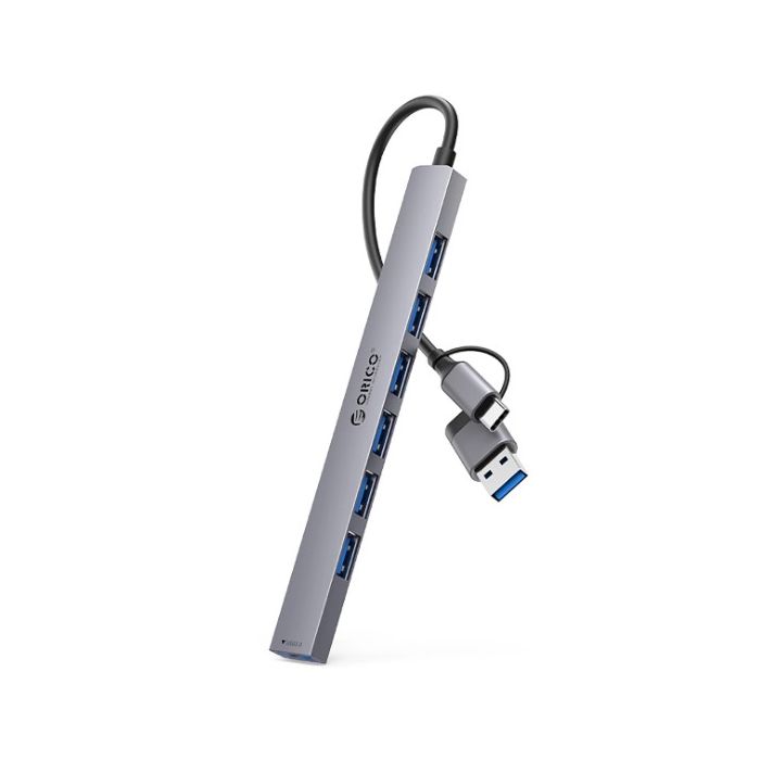 Orico Hub YSA2-U3, USB-A/USB-C 1xUSB-A 3.0 + 6x USB-A 2.0, sivý