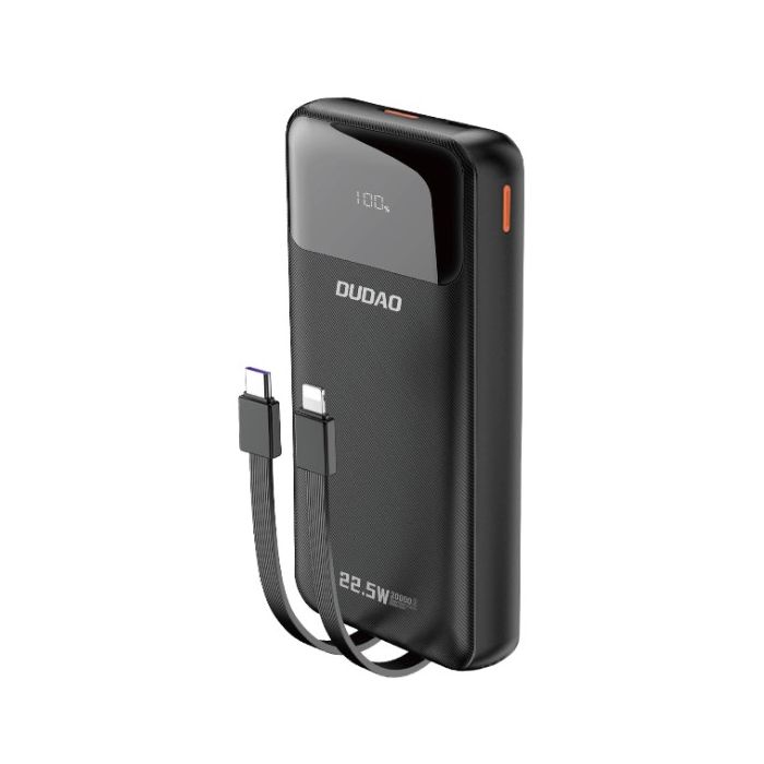 Dudao K15Pro 20000mAh PD 22.5W, USB-C/USB-C, vstavané káble USB-C/Lightning, čierna
