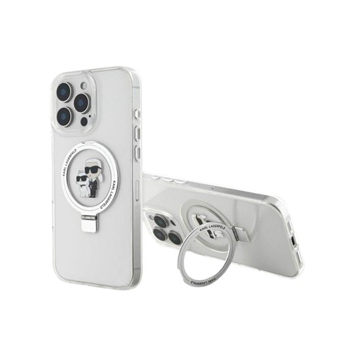Obal Karl Lagerfeld Ringstand Karl and Choupette MagSafe Apple iPhone 16 Pro Max KLHMP16XHMRSKCH White