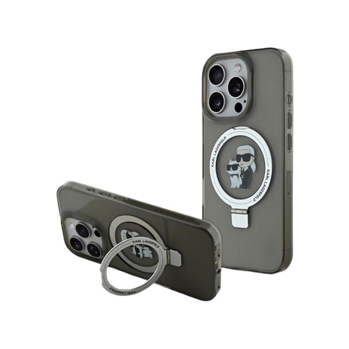 Obal Karl Lagerfeld Ringstand Karl and Choupette MagSafe Apple iPhone 16 Pro KLHMP16LHMRSKCK Black