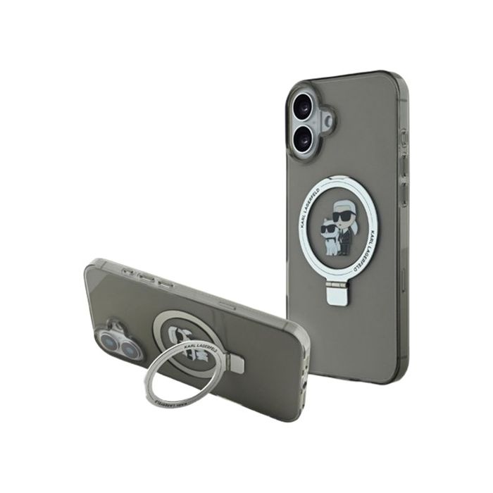 Obal Karl Lagerfeld Ringstand Karl and Choupette MagSafe Apple iPhone 16 KLHMP16SHMRSKCK Black