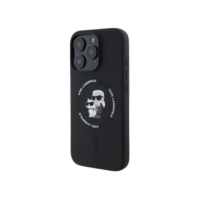 Obal Karl Lagerfeld Liquid Silicone Karl and Choupette MagSafe Apple iPhone 16 Pro KLHMP16LSCMKCRHK Black
