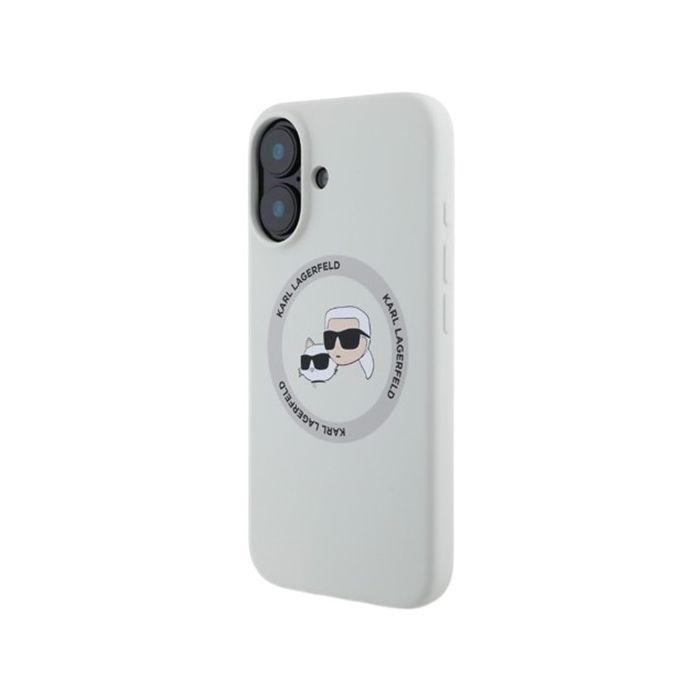 Obal Karl Lagerfeld Liquid Silicone K&CH Heads MagSafe Apple iPhone 16 KLHMP16SSKCHTCE Beige