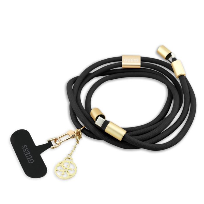 Guess Crossbody Popruh 4G Charm s nabíjacím káblom USB-C/USB-C GUCCUCNY4GDK čierny
