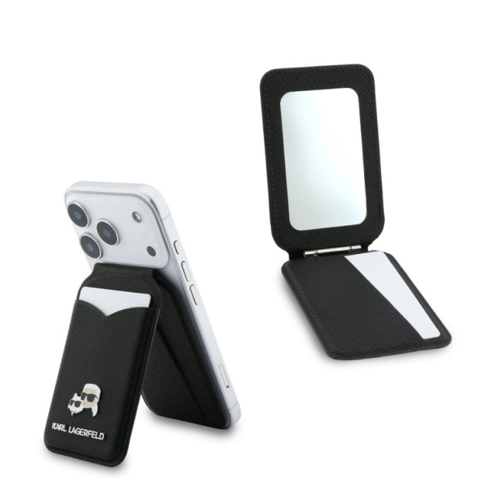 Karl Lagerfeld Mirror MagSafe Cardslot penaženka so stojanom a zrkadlom KLWMSMPGKCHPK čierna