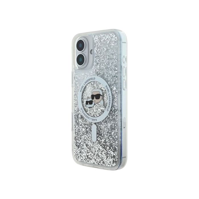 Obal Karl Lagerfeld Liquid Glitter Karl and Choupette Heads MagSafe Apple iPhone 16 KLHMP16SLGKCSGH Transparent