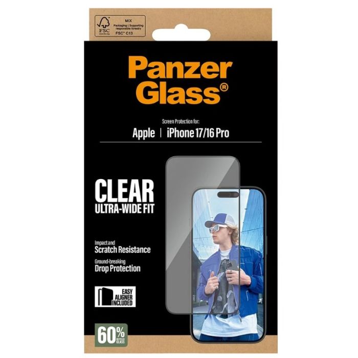 PanzerGlass - Tvrdené sklo UWF s aplikátorom pre Apple iPhone 17/16 Pro, čierna