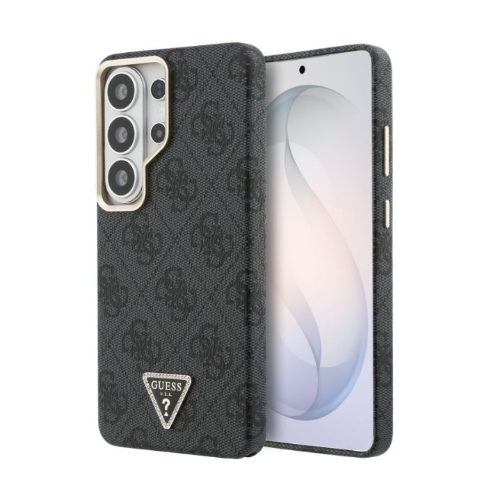 Obal Guess PU Leather 4G Strass Triangle Logo Gold Frame Magnetic Samsung Galaxy S26 Ultra 5G S948 GUHMS26LP4GTDGMK čierny