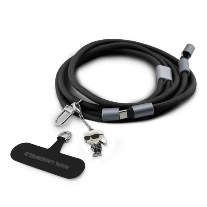 Karl Lagerfeld Ikonik Charm šnúrka s integrovaným káblom USB-C/USB-C KLCCUCNMSCKIK čierna