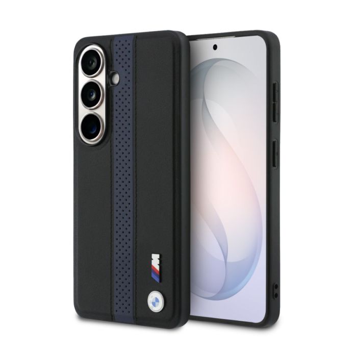 Obal BMW M PU Leather Perforated Stripes and Metal Logo Magnetic Samsung Galaxy S26 5G S942 BMHMS26S25PCPSKB modrý
