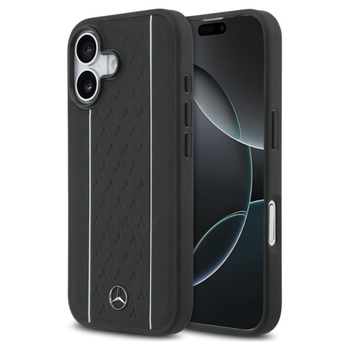 Obal Mercedes Leather Star Pattern and Stripes MagSafe Apple iPhone 17 MEHMP17S25RPSLKH čierno biely