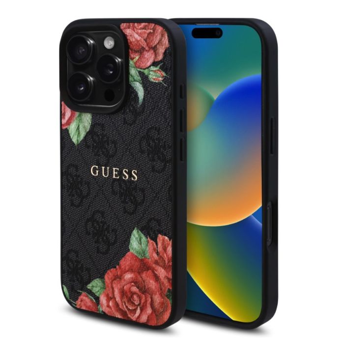 Obal Guess PU Leather 4G Roses MagSafe Apple iPhone 16 Pro GUHMP16LP4ROPEMCK čierny