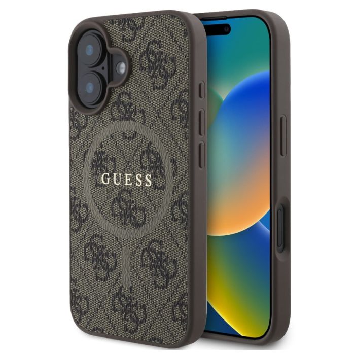 Obal Guess PU Leather 4G Colored Ring MagSafe Apple iPhone 16 GUHMP16SG4GFRW hnedý