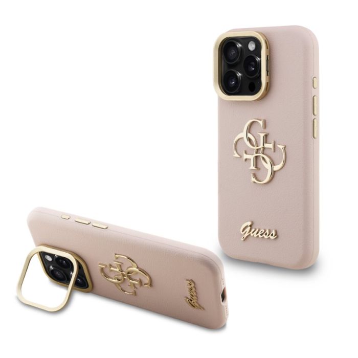 Obal Guess PU Grained 4G Logo Stand Camera Frame Apple iPhone 15 Pro GUHCP15LPCS4GSP ružový