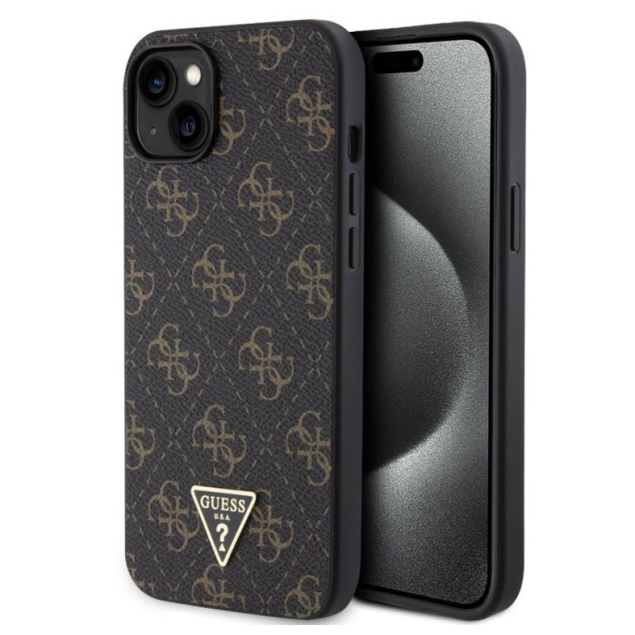 Obal Guess PU 4G Triangle Metal Logo Apple iPhone 15 Plus GUHCP15MPG4GPK čierny