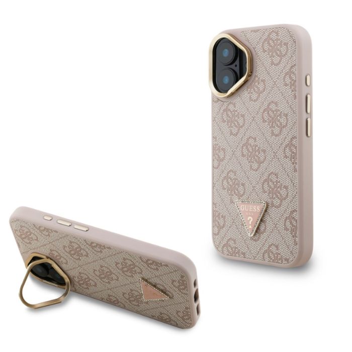 Obal Guess PU 4G Strass Triangle Logo Stand Camera Frame MagSafe Apple iPhone 16 GUHMP16SPCS4GPTP ružový