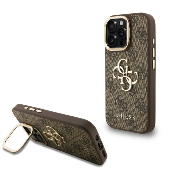 Obal Guess PU 4G Metal Logo Stand Camera Frame Apple iPhone 15 Pro Max GUHCP15XPCS4GP4W hnedý