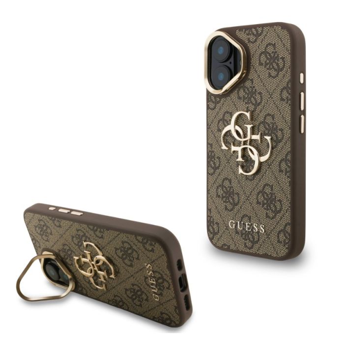 Obal Guess PU 4G Metal Logo Stand Camera Frame Apple iPhone 16 GUHCP16SPCS4GP4W hnedý