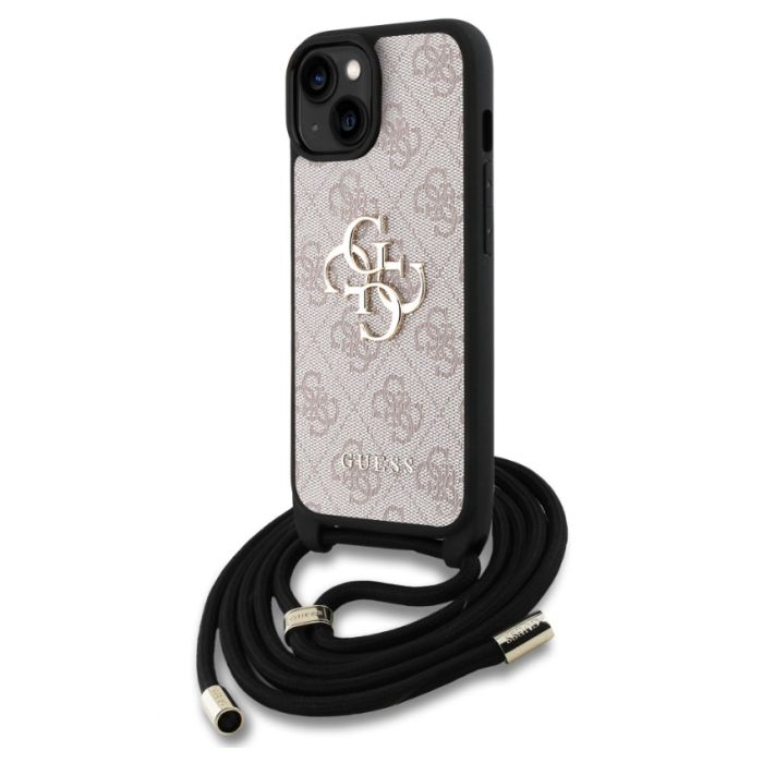 Obal Guess PU 4G Metal Logo Crossbody Popruh Apple iPhone 15 GUHCP15SP4GMGCRP ružový
