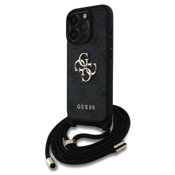 Obal Guess PU 4G Metal Logo Crossbody Popruh Apple iPhone 15 Pro Max GUHCP15XP4GMGCRK čierny