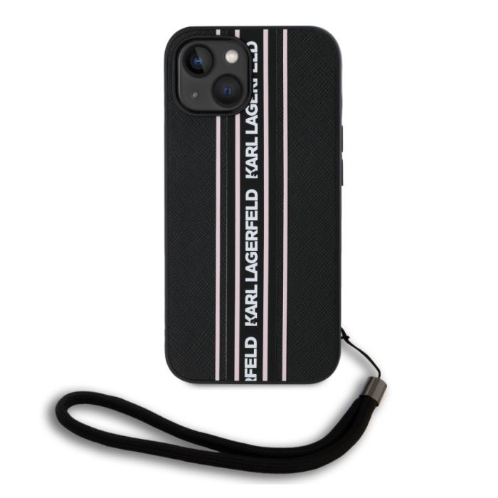 Obal Karl Lagerfeld PU Saffiano Athleisure Stripe and Strap Apple iPhone 15 KLHCP15SPAMSCNSP ružový