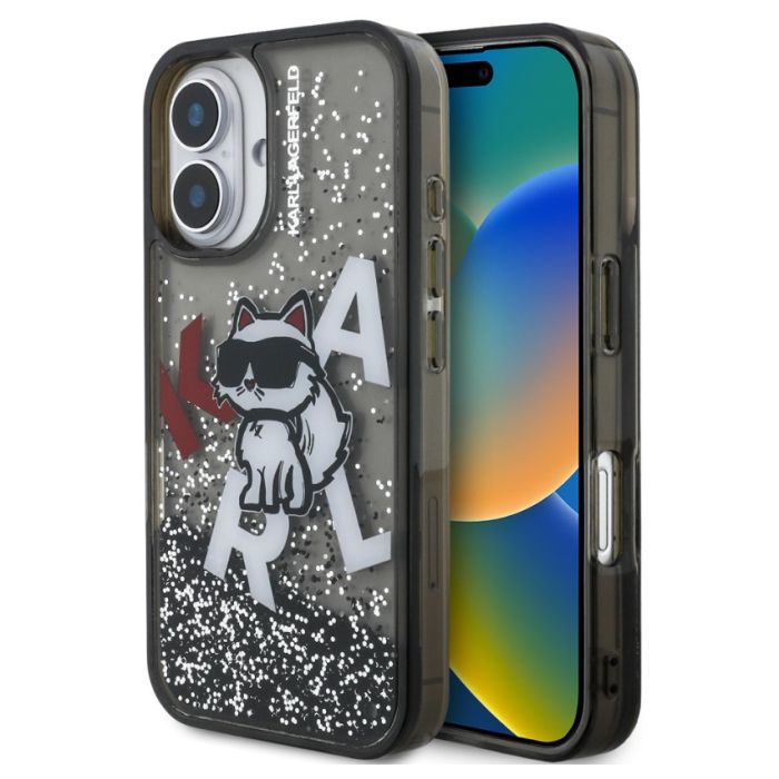 Obal Karl Lagerfeld Liquid Glitter Scattered Choupette Apple iPhone 16 KLHCP16SLCHSCTDK čierny