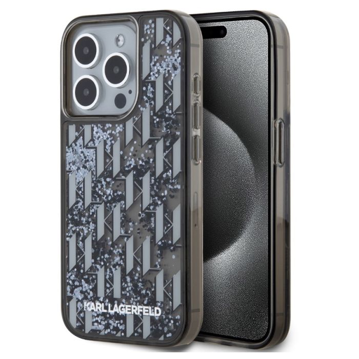 Obal Karl Lagerfeld Liquid Glitter Monogram Gradient Apple iPhone 15 Pro Max KLHCP15XLKLGKCCK čierny