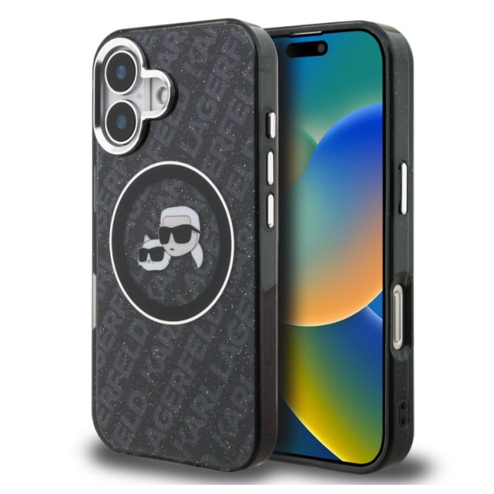 Obal Karl Lagerfeld IML K&CH Heads Repeated Logo MagSafe Apple iPhone 16 KLHMP16SHMKBKCHK čierny