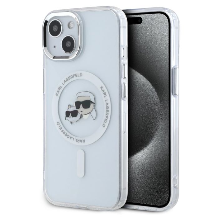 Obal Karl Lagerfeld IML K&CH Heads Metal Frame MagSafe Apple iPhone 14 KLHMP14SHLSKCH transparentný