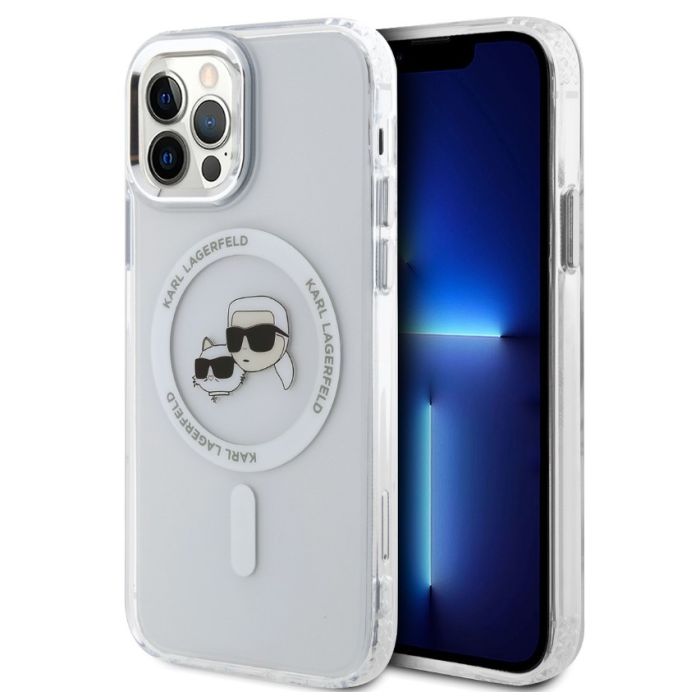 Obal Karl Lagerfeld IML K&CH Heads Metal Frame MagSafe Apple iPhone 12/12 Pro KLHMP12MHLSKCH transparentný