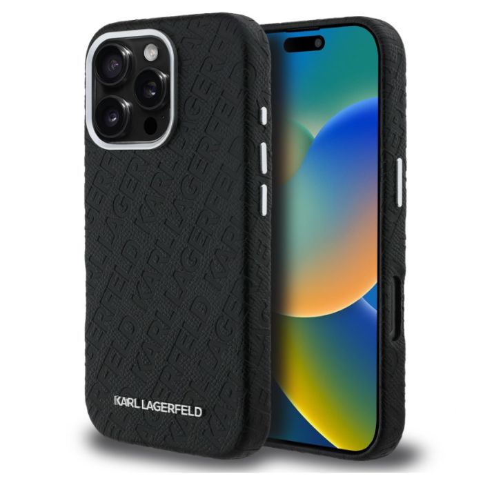 Obal Karl Lagerfeld Grained PU Repeated Logo MagSafe Apple iPhone 16 Pro KLHMP16LPGKLFOFK čierny