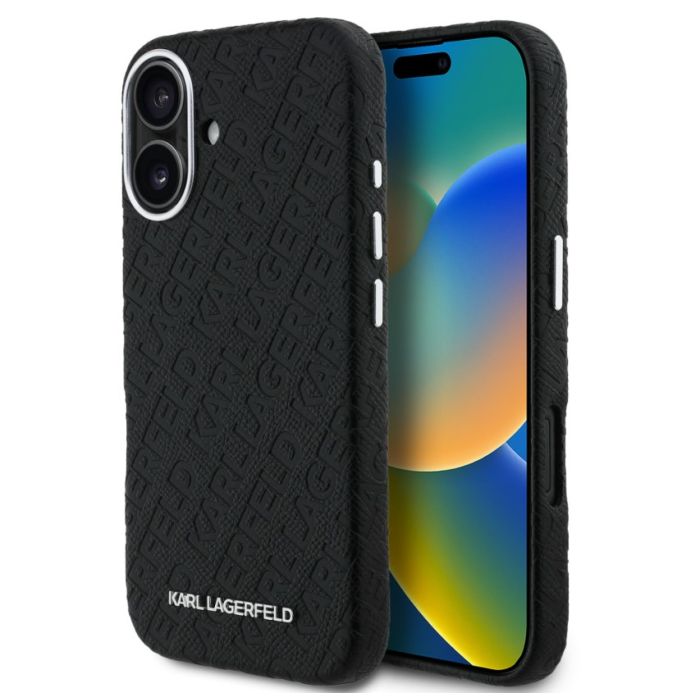 Obal Karl Lagerfeld Grained PU Repeated Logo MagSafe Apple iPhone 16 KLHMP16SPGKLFOFK čierny