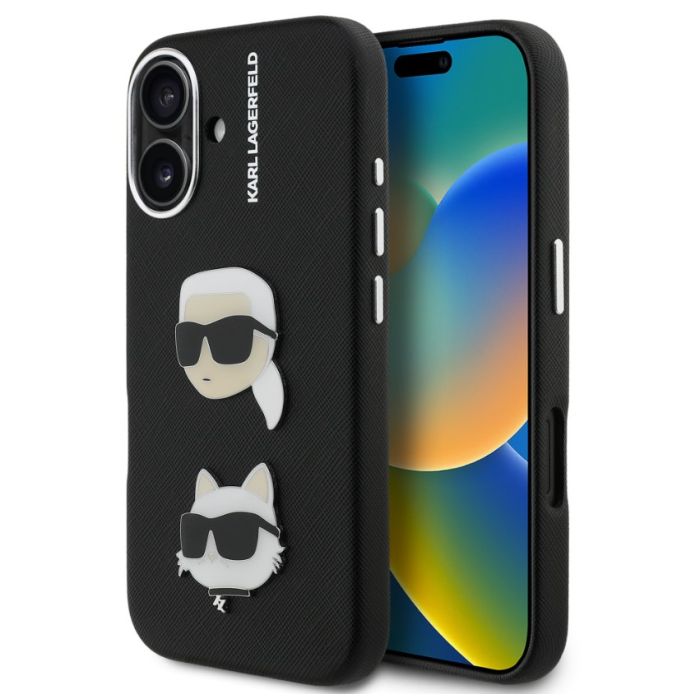 Obal Karl Lagerfeld Grained PU K&CH Heads Apple iPhone 16 KLHCP16SPSFDHPK čierny