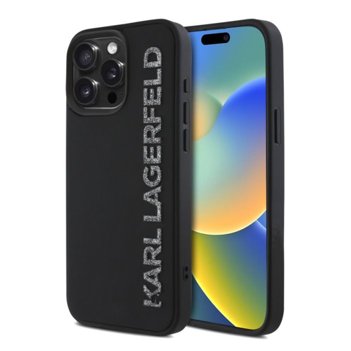 Obal Karl Lagerfeld 3D Rubber Glitter Logo Apple iPhone 15 Pro Max KLHCP15XRBKGVCK čierny