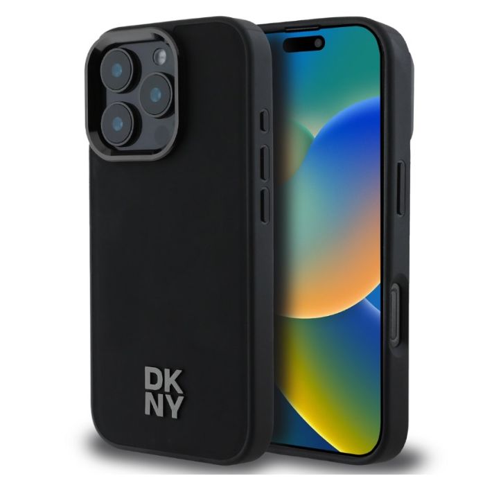Obal DKNY PU Leather Stack Logo Magsafe Apple iPhone 16 Pro DKHMP16LPSMCSLK čierny
