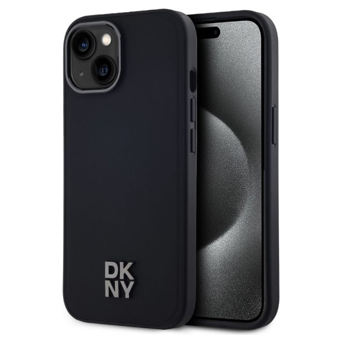 Obal DKNY PU Leather Stack Logo Magsafe Apple iPhone 15 DKHMP15SPSMCSLK čierny