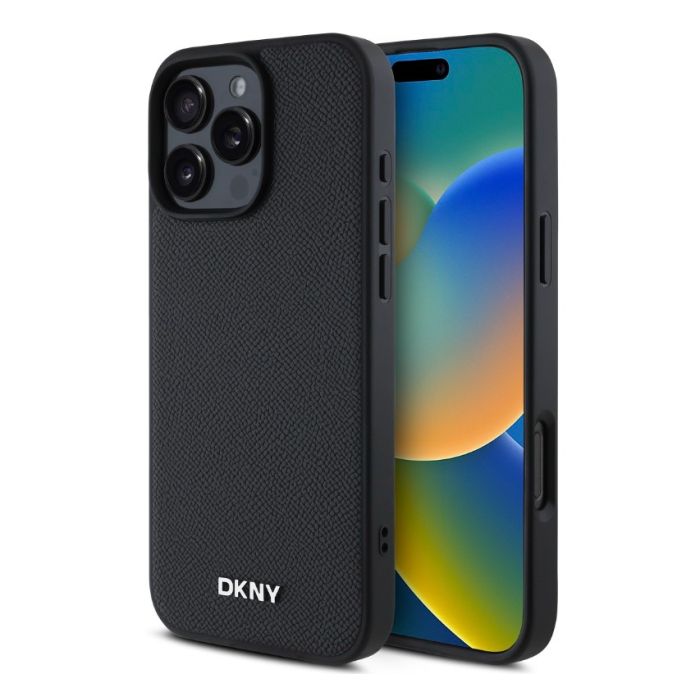 Obal DKNY PU Leather Silver Metal Logo Magsafe Apple iPhone 14 Pro Max DKHMP14XPGHLMK čierny